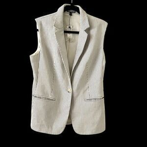 Express White Sleeveless Pinstripe Blazer with Black Stripes